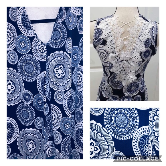 EUC Blue Medallion Pattern Sleeveless Top - Picture 4 of 6